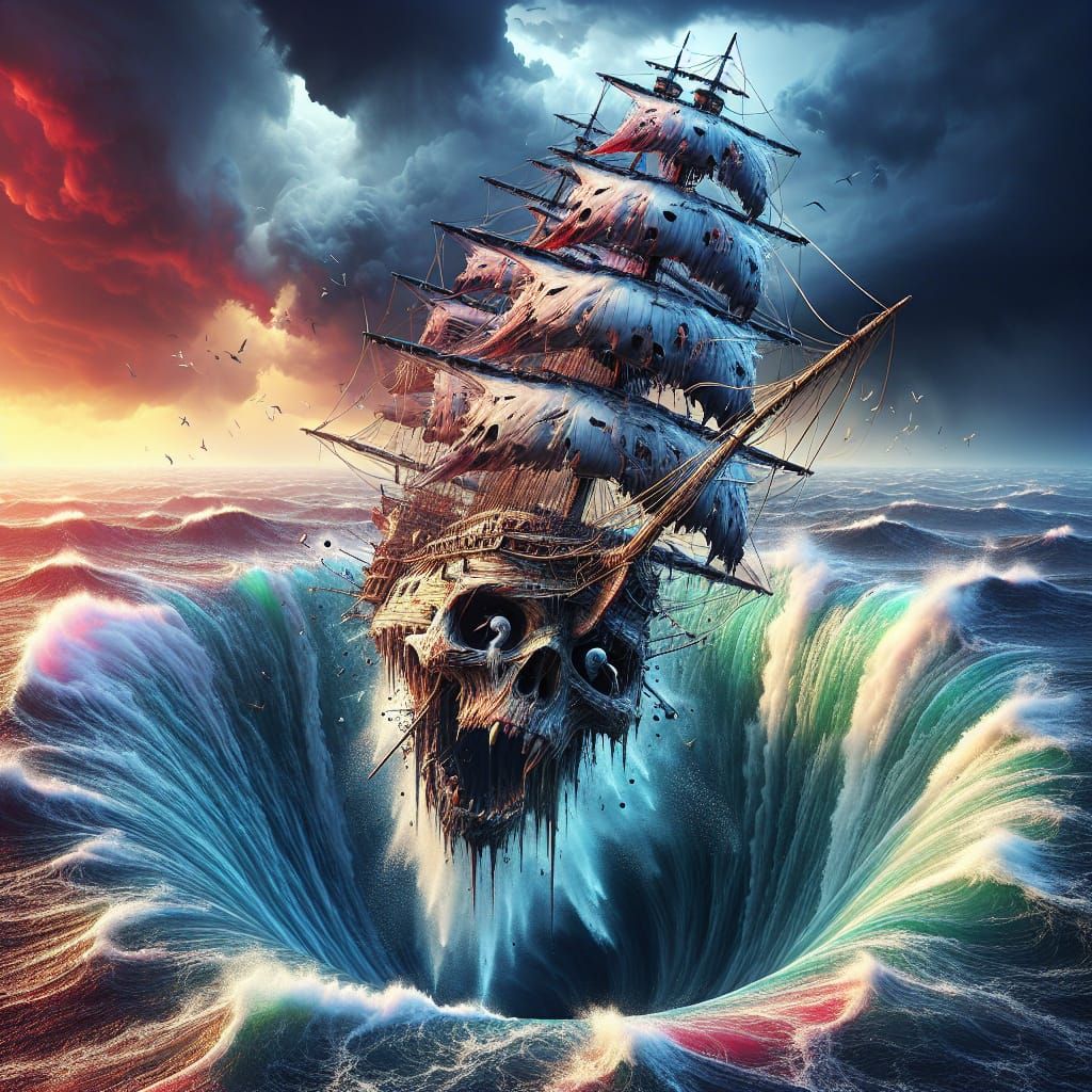 Pirate Ship Swallowed by Stormy Whirlpool