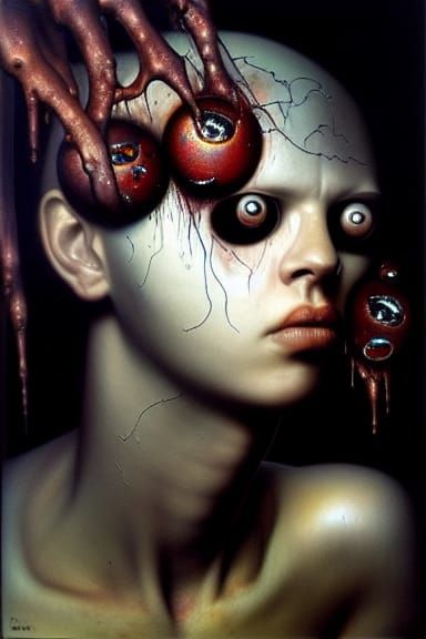 Surreal Chrome Creature in Zombiecore Horror Style