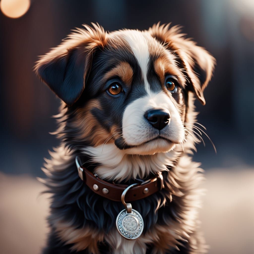 Soulful Mixed Breed Puppy Portrait in Photorealistic Style
