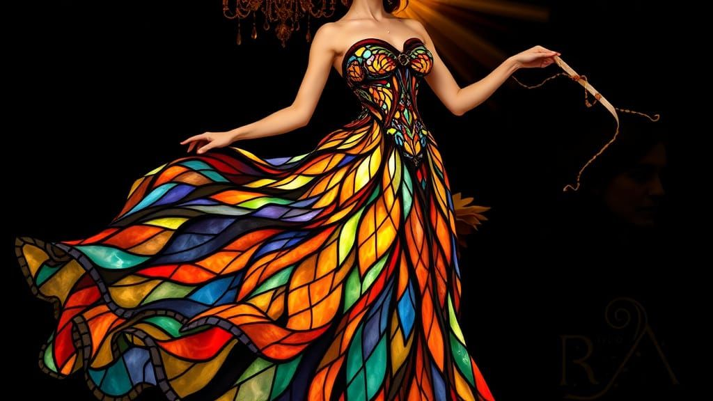 Ethereal Gothic Goddess in Stained Glass Splendor