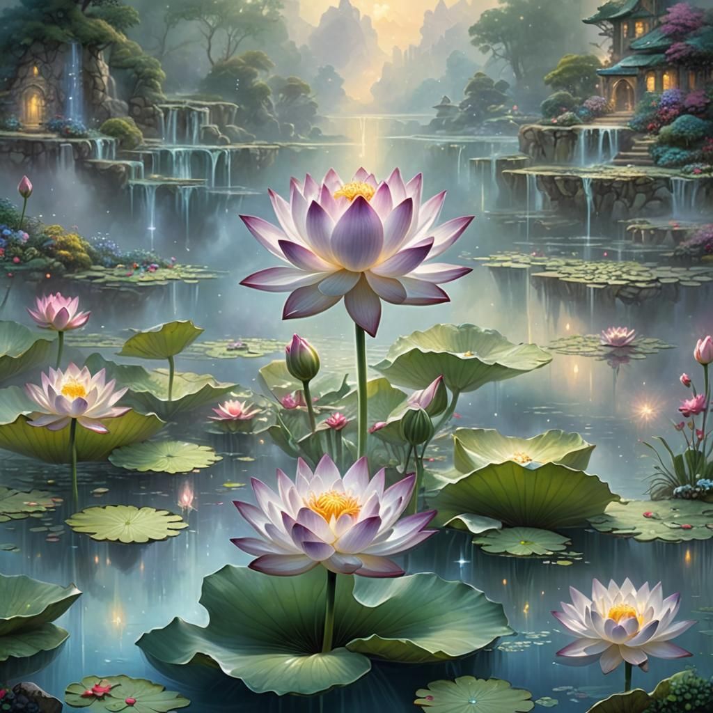 Ethereal Crystal Lotus Flower in Luminist Style