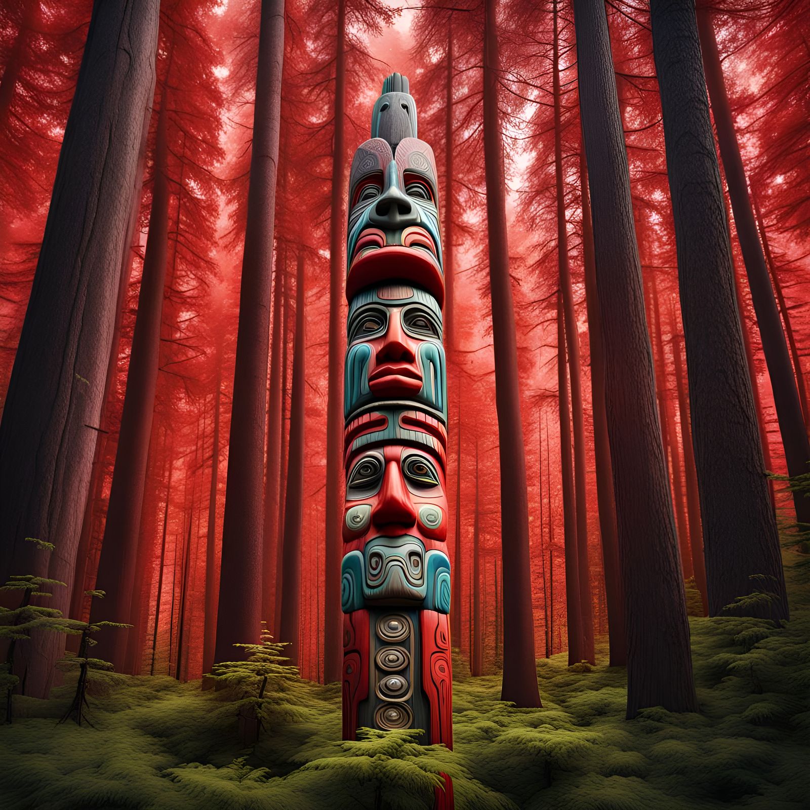Totem Pole in Red Cedar Forest