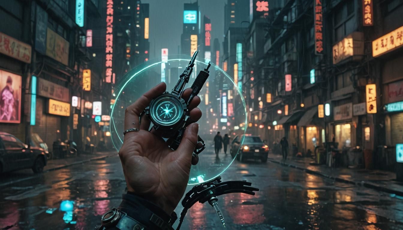 Cyberpunk Warrior with High-Tech Compass
