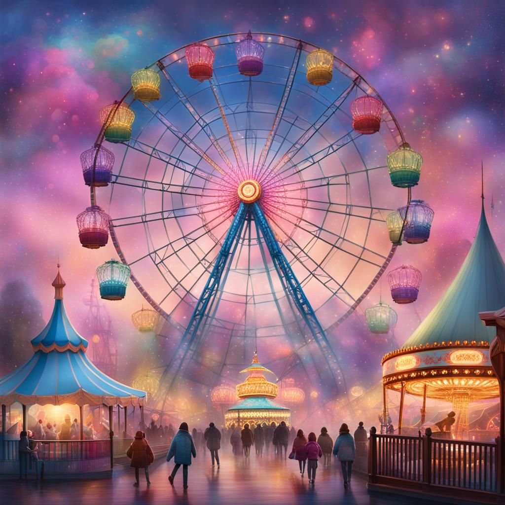 Dreamy Amusement Park in Hyperrealistic Style