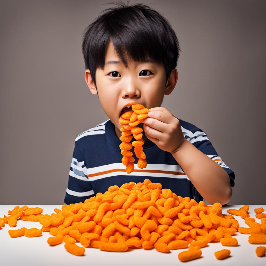 Gaming Asian Boy Enjoying Cheetos Snack