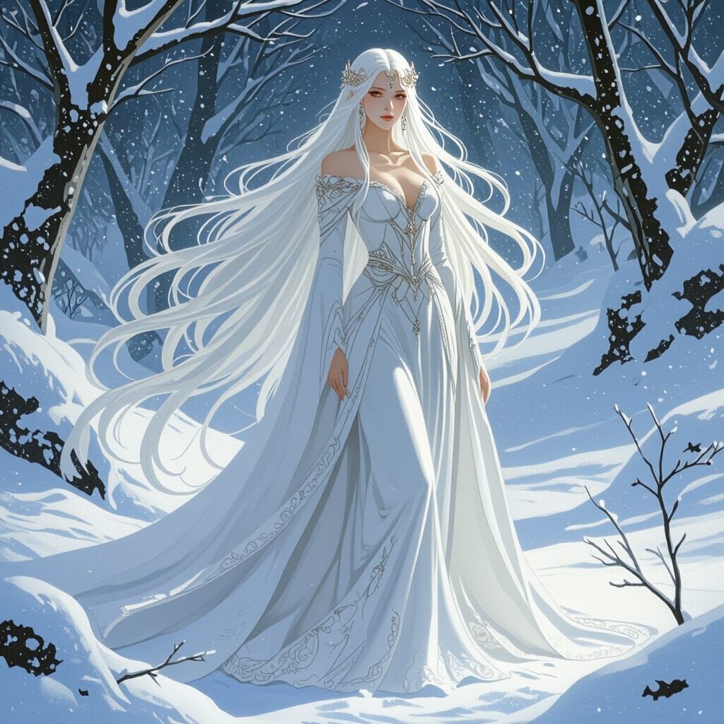 Ethereal Winter Queen in Romantic Fantasy Style