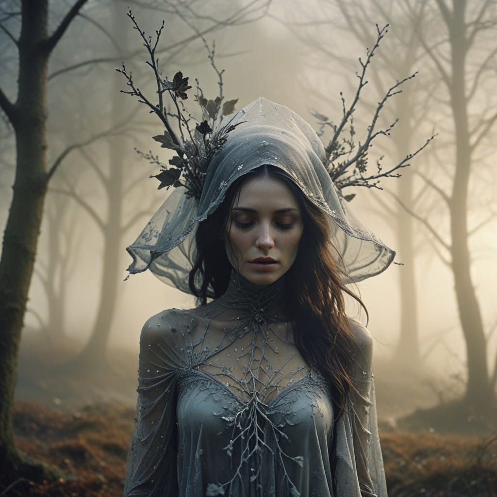 Gothic Winter Goddess in Dreamy Landscape