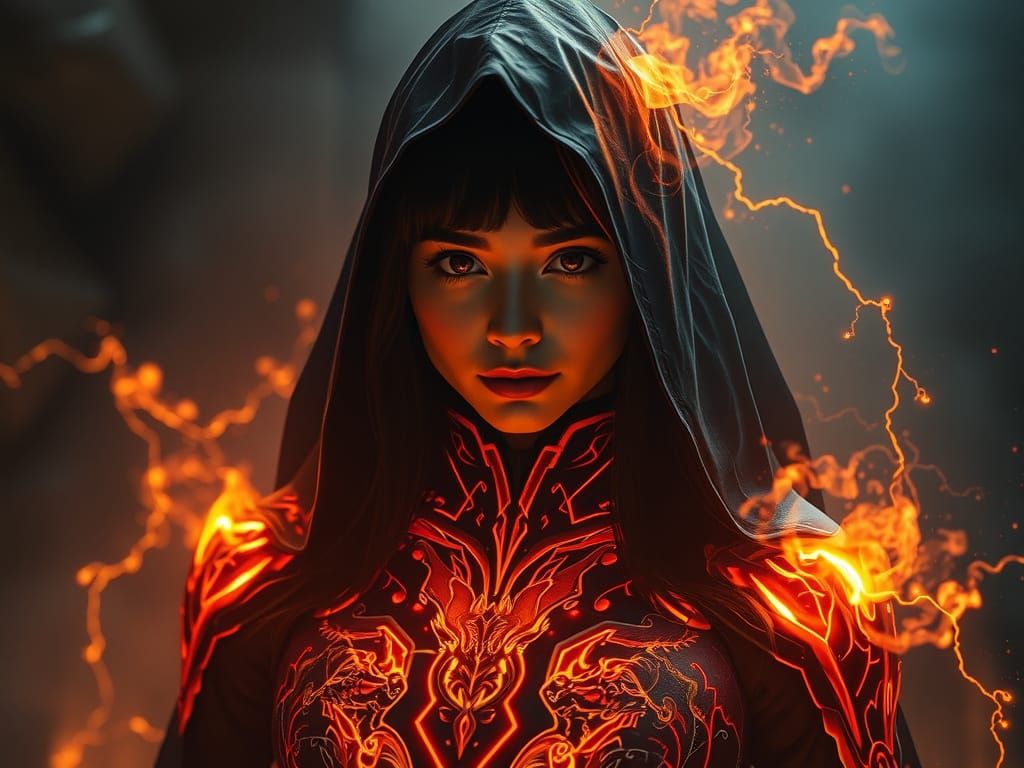 Mystical Woman Surrounded by Darkness in Golden Age Style