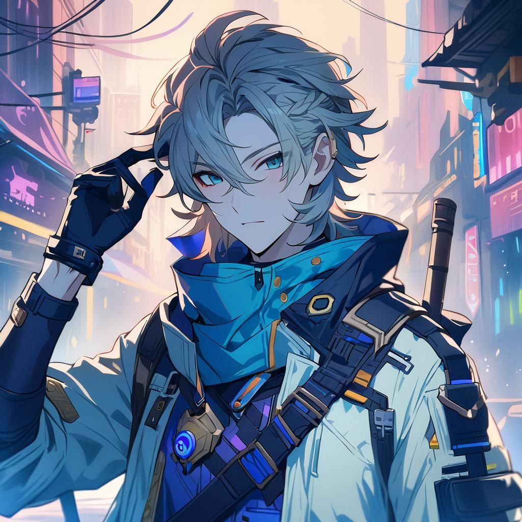 Cyberpunk Adventurer in Granblue Fantasy Style