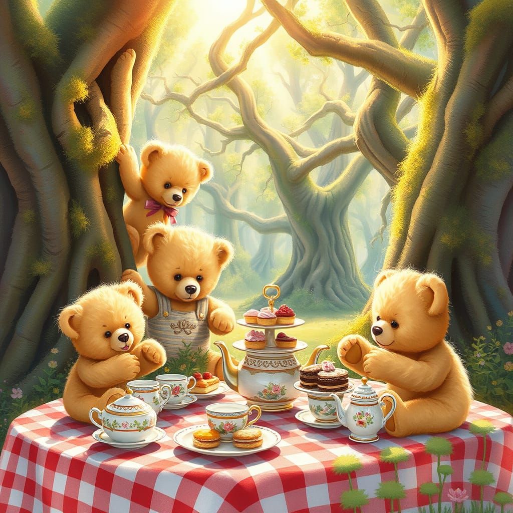 Joyful Teddy Bear Picnic in Whimsical Watercolor Style