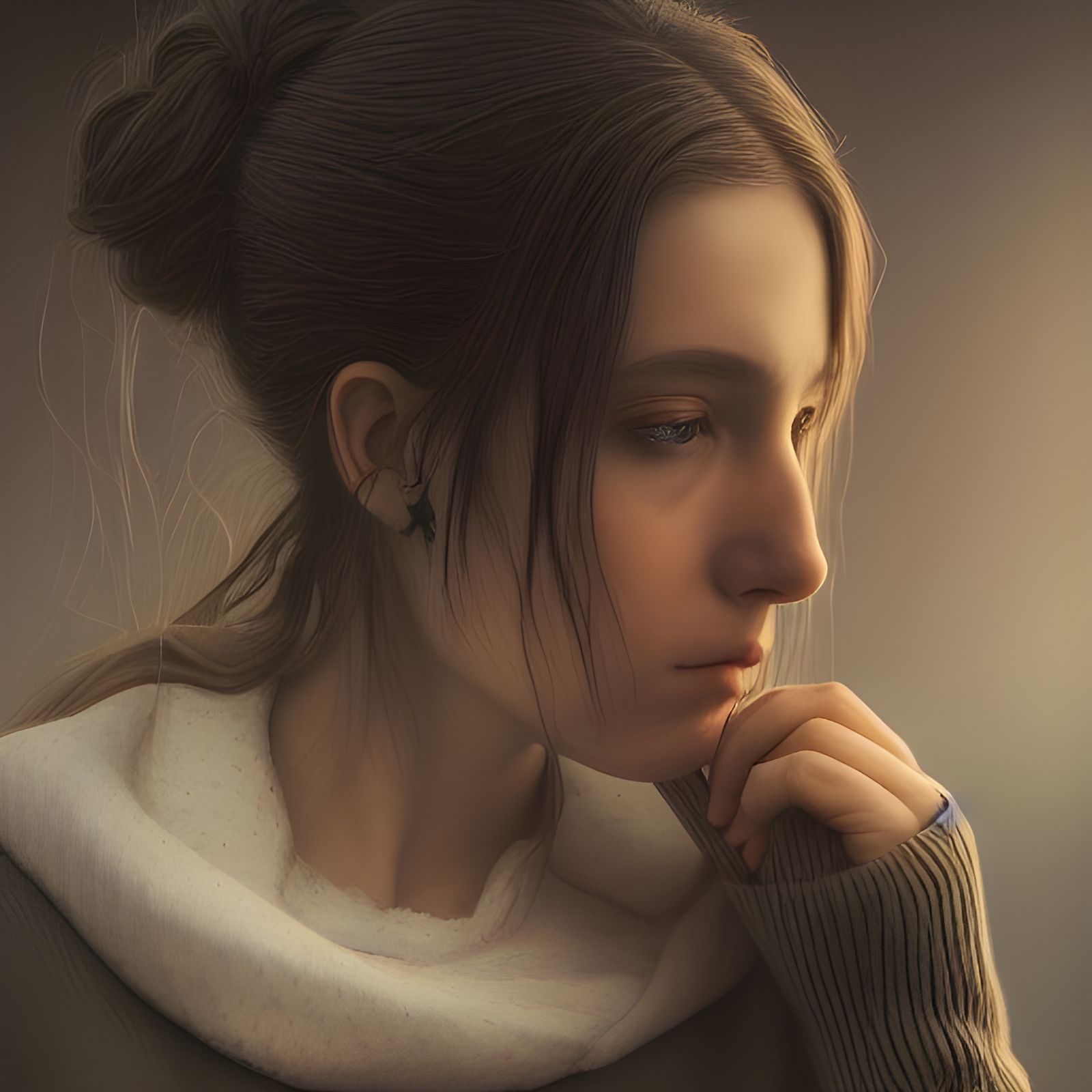 Sad Girl Portrait with Cel-Shaded CGI Effects