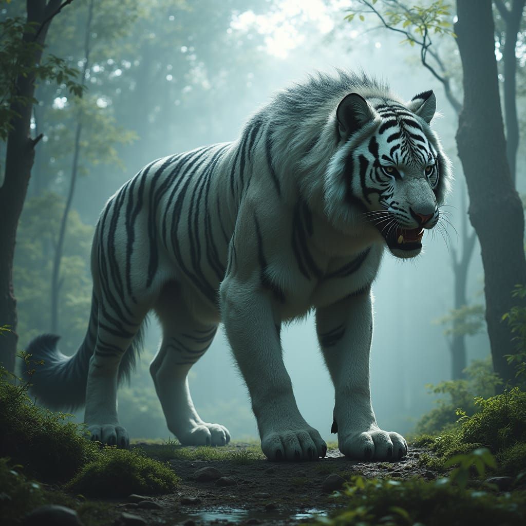 Mystical Rainforest Hunter with Tiger and Wolf Traits