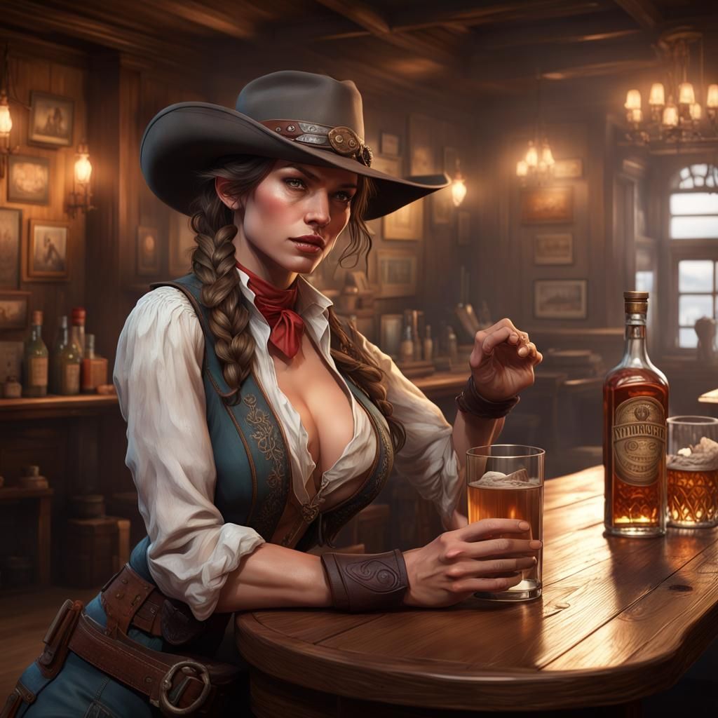 Gunslinger in Saloon: Western Concept Art Portrait