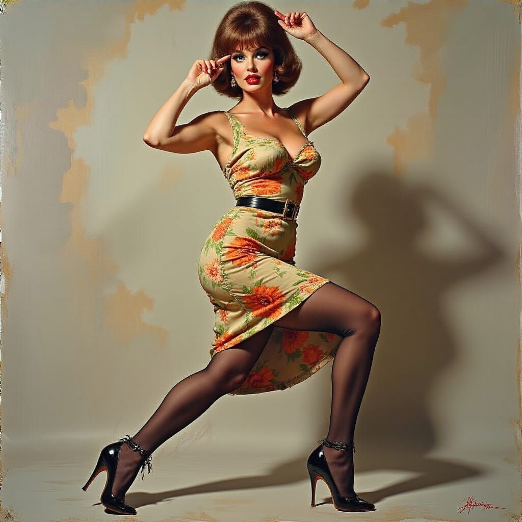 Raquel Welch Portrait in Impressionist Abstract Style