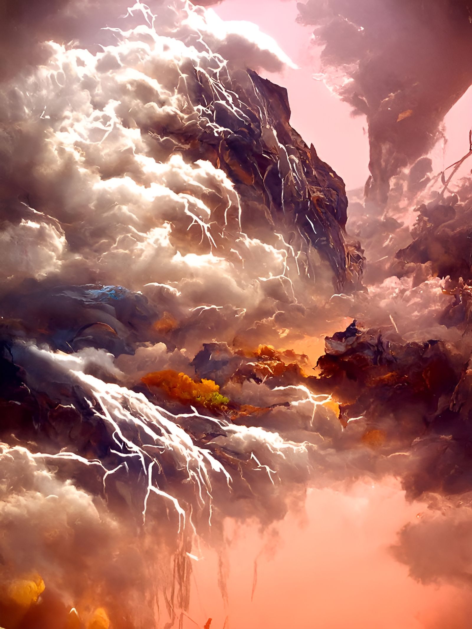 Epic Lightning Storm Canyon Landscape Painting