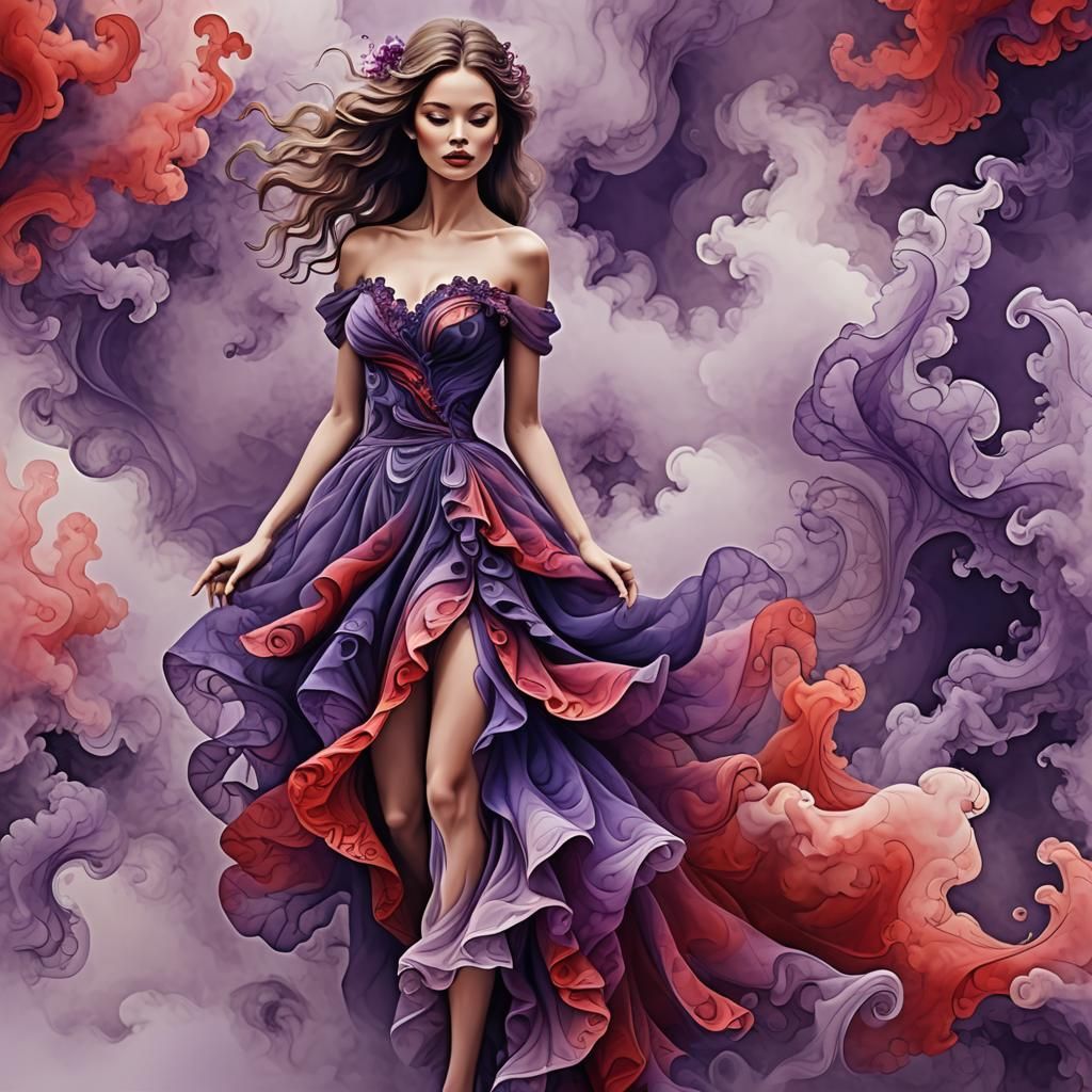 Woman in Smoke Dress: Abstract Vector Fractal Art