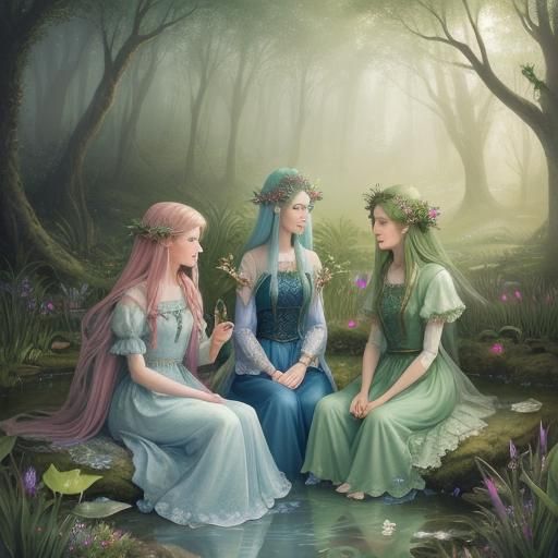 Dragonflies of the DreamWorld realm on cat tails near the rainbow streams fairy gardens with elven princesses lord of th...