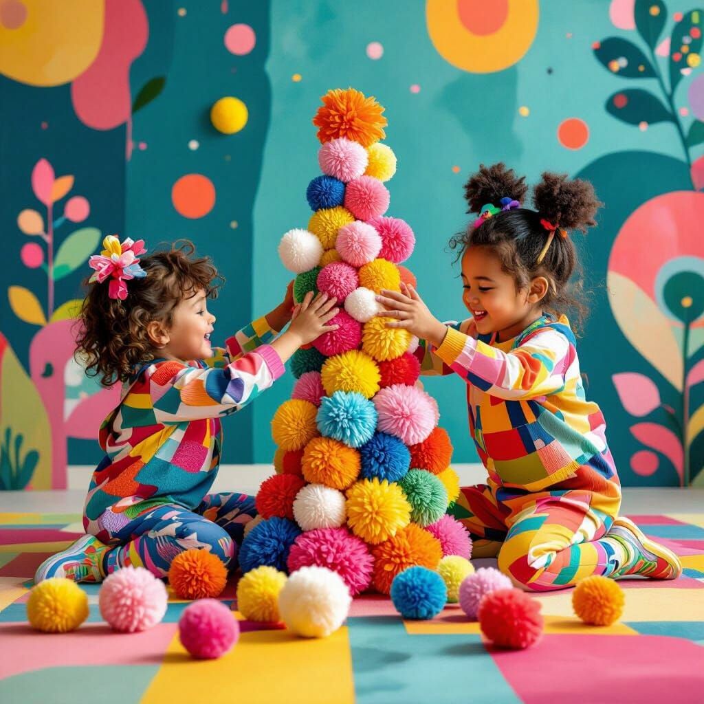 Whimsical Pom Pom Playtime in 3D Style