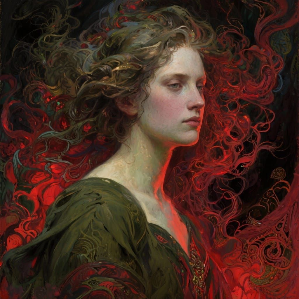 Chaotic Woman Portrait in Bromoil Print Style