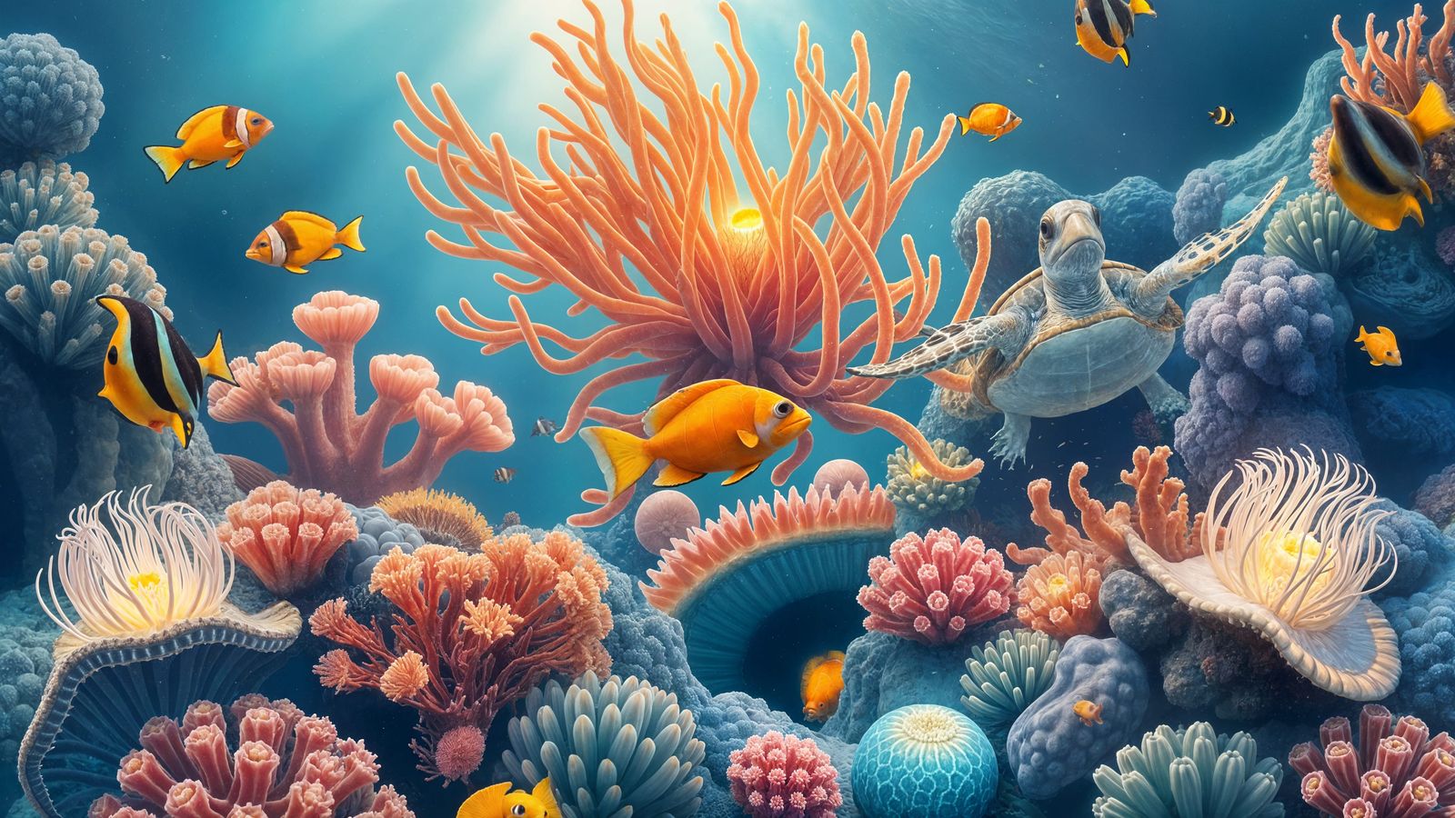 Vibrant Coral Reef Teeming with Marine Life