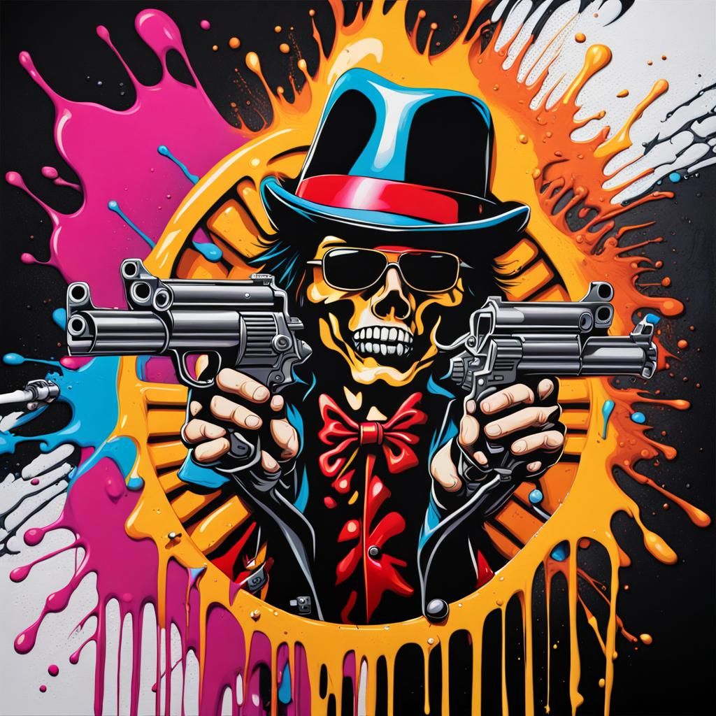Guns N' Roses Graffiti Art in Polychromatic Style
