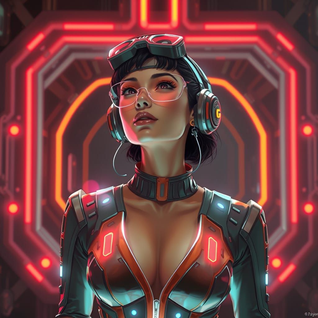 Futuristic Woman in Matrix Hologram Multiverse