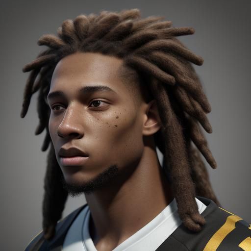 Detailed Headshot of Black Footballer with Dreadlocks