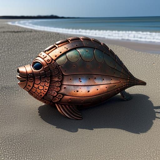 Steampunk Beach Sculpture in Copper with Intricate Rivets