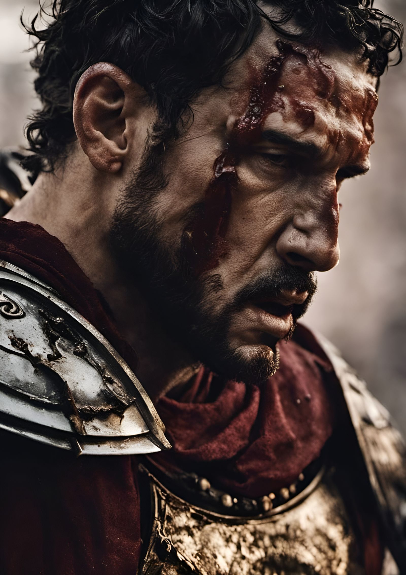 Roman Commander's Defeat: Hyperrealistic Mixed-Media Portrai...