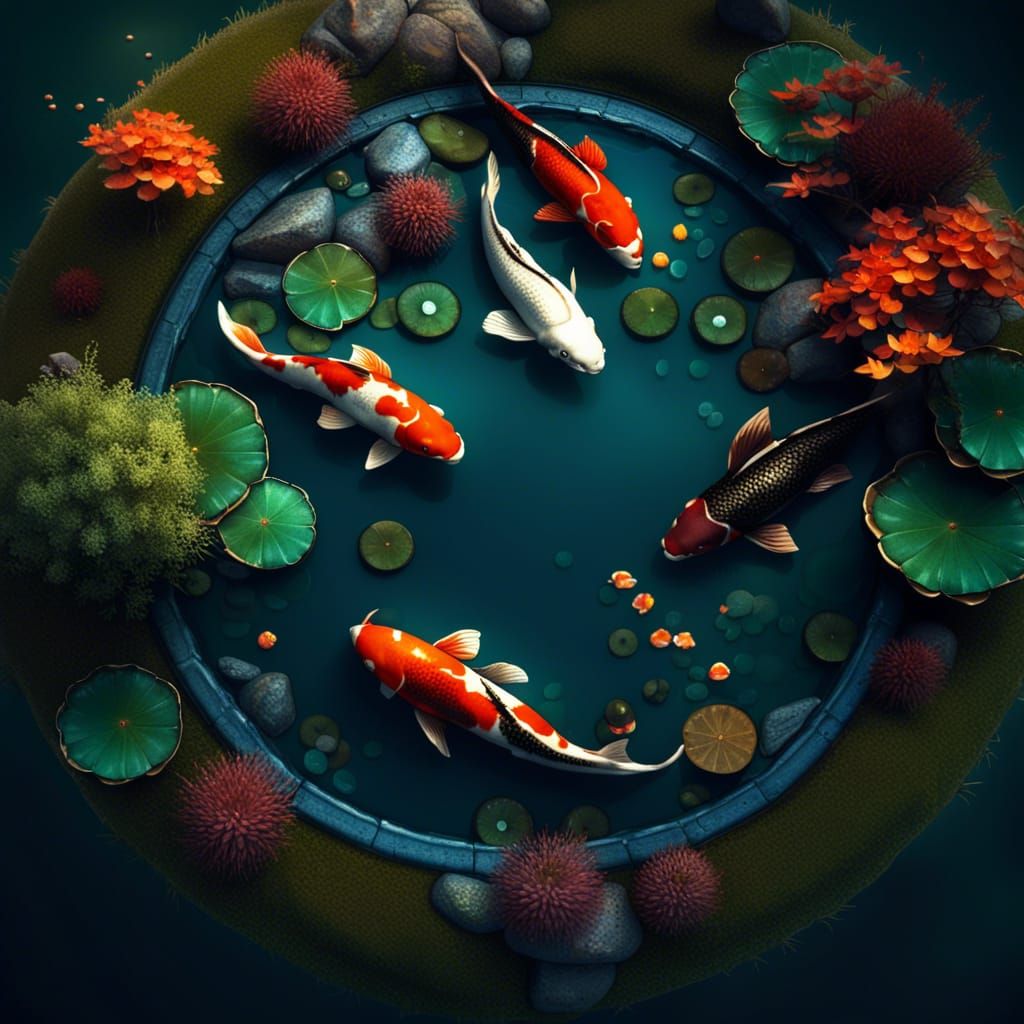 Koi Pond: Fantasy Matte Painting in Deep Color