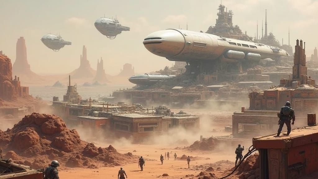 Vibrant Offworld Space Colony in Retro-Futuristic Style