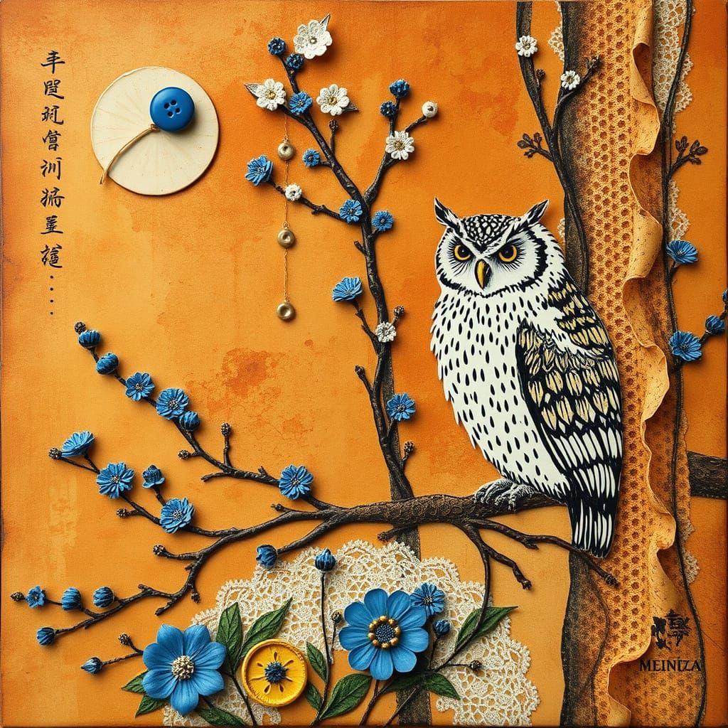 Whimsical Forest Scene in Burnt Sienna and Gold Hues