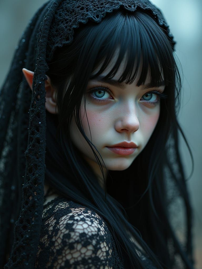 Gothic Elf Maiden in Lacy Shawl