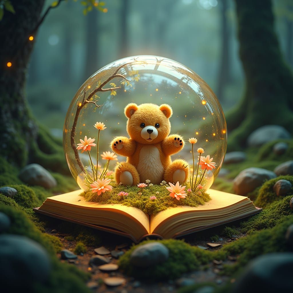 Enchanted Forest: Bear in Orb Emerges from Book