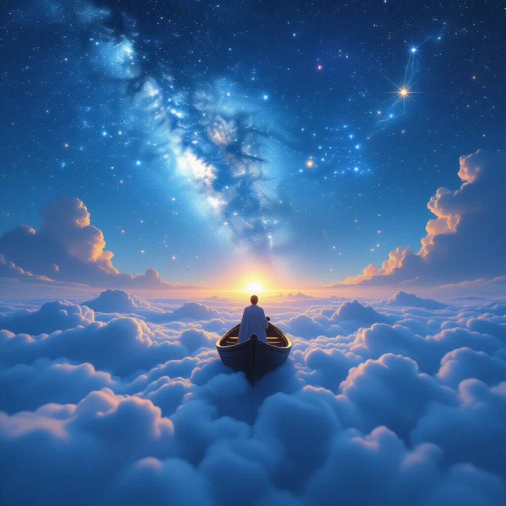 Solitary Voyage on Cloud Sea by Moonlight