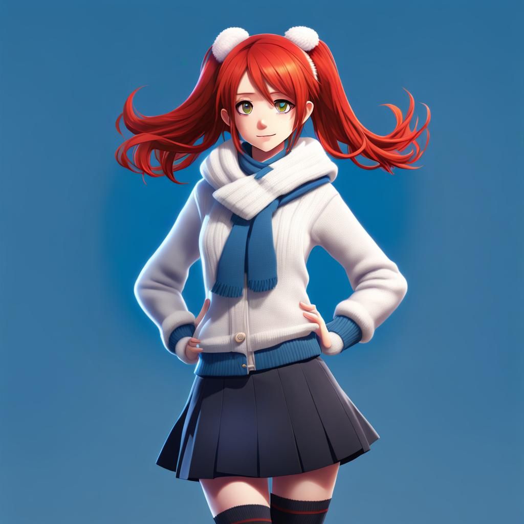 Anime Girl in Winter Outfit, Manga Style