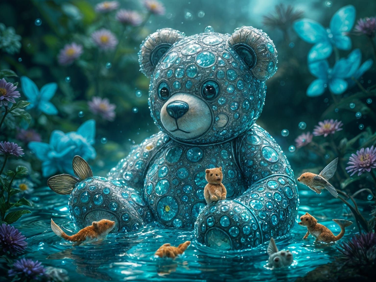 Bioluminescent Water Bear in Fantasy Garden