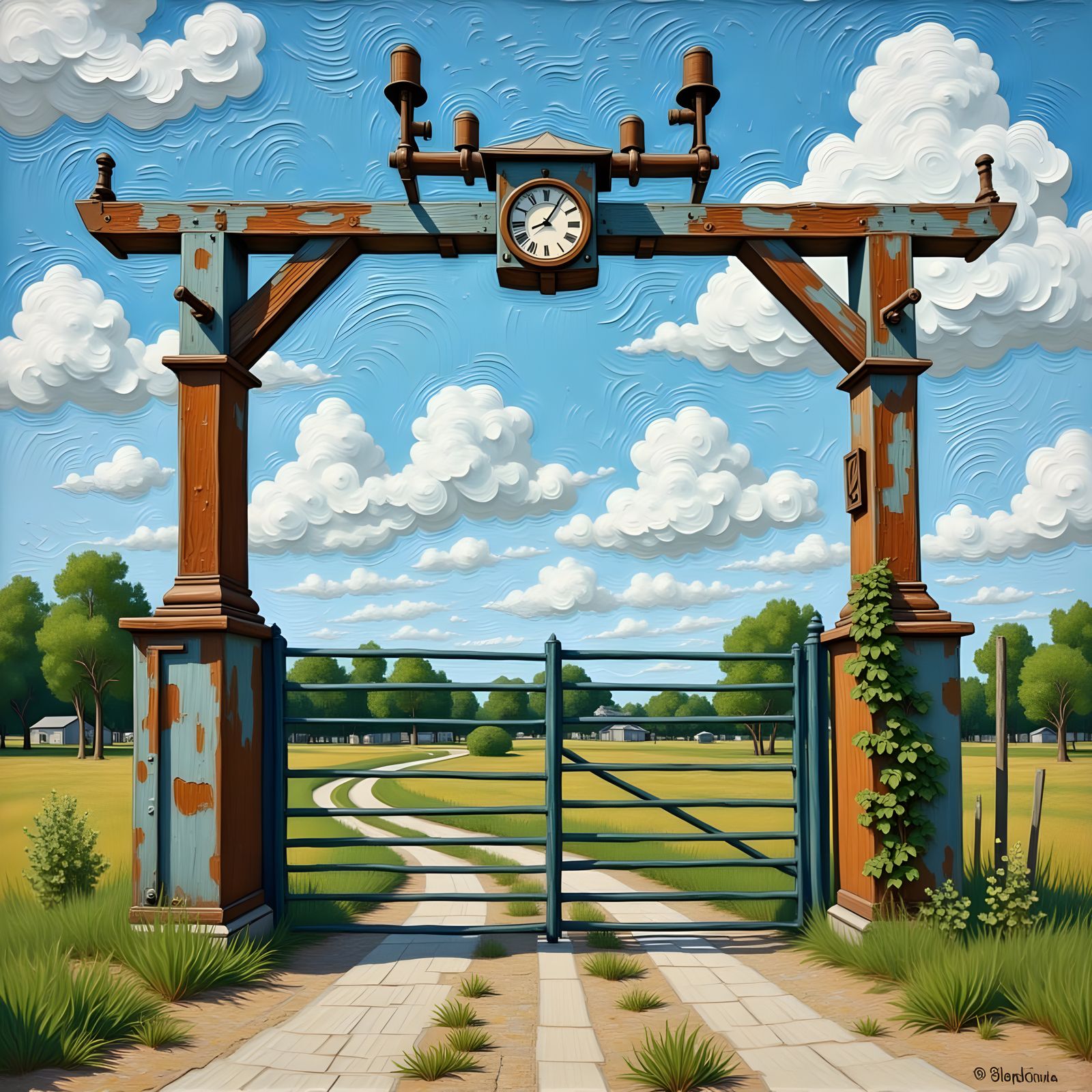 Weathered Railway Car in Van Gogh Style