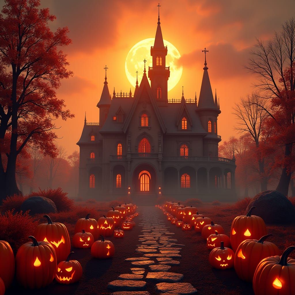 Eerie Halloween Mansion at Sunset: Gothic Architecture