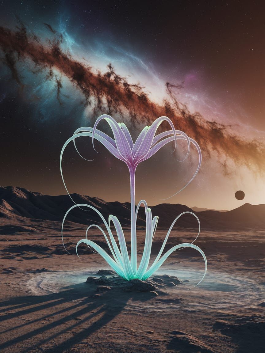 Bioluminescent Alien Plant Reaches for Nebula Sky