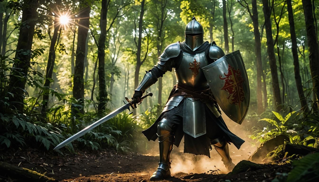 Knight in Forest Battle with Sword