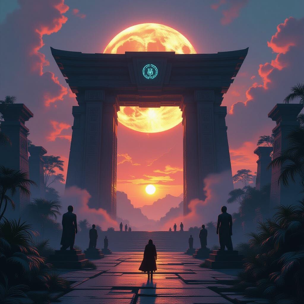 Infinity Gate in Jungle Temple at Binary Sunset