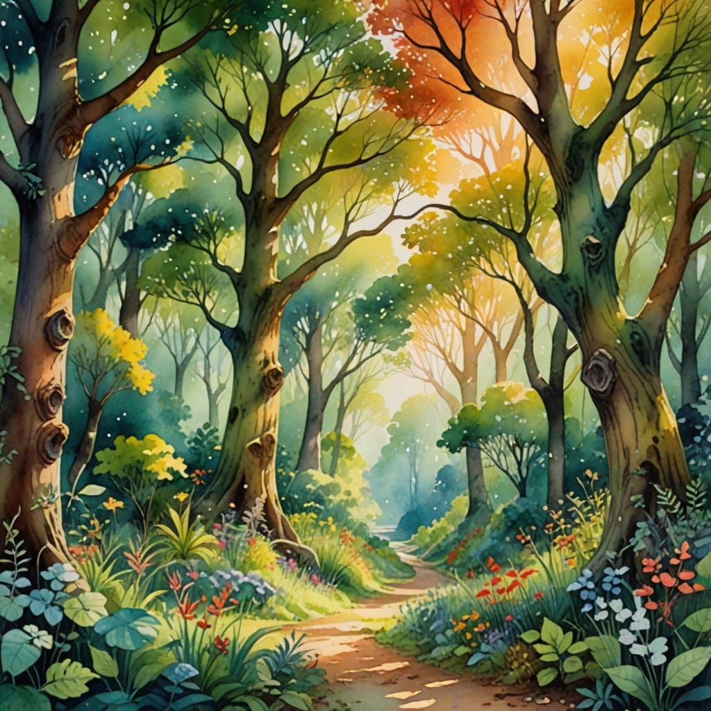 Kidcore Whimsical Clearing: Watercolor Fantasy