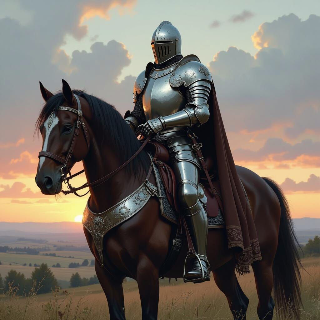 Knight on Horseback in Mystical Medieval Landscape