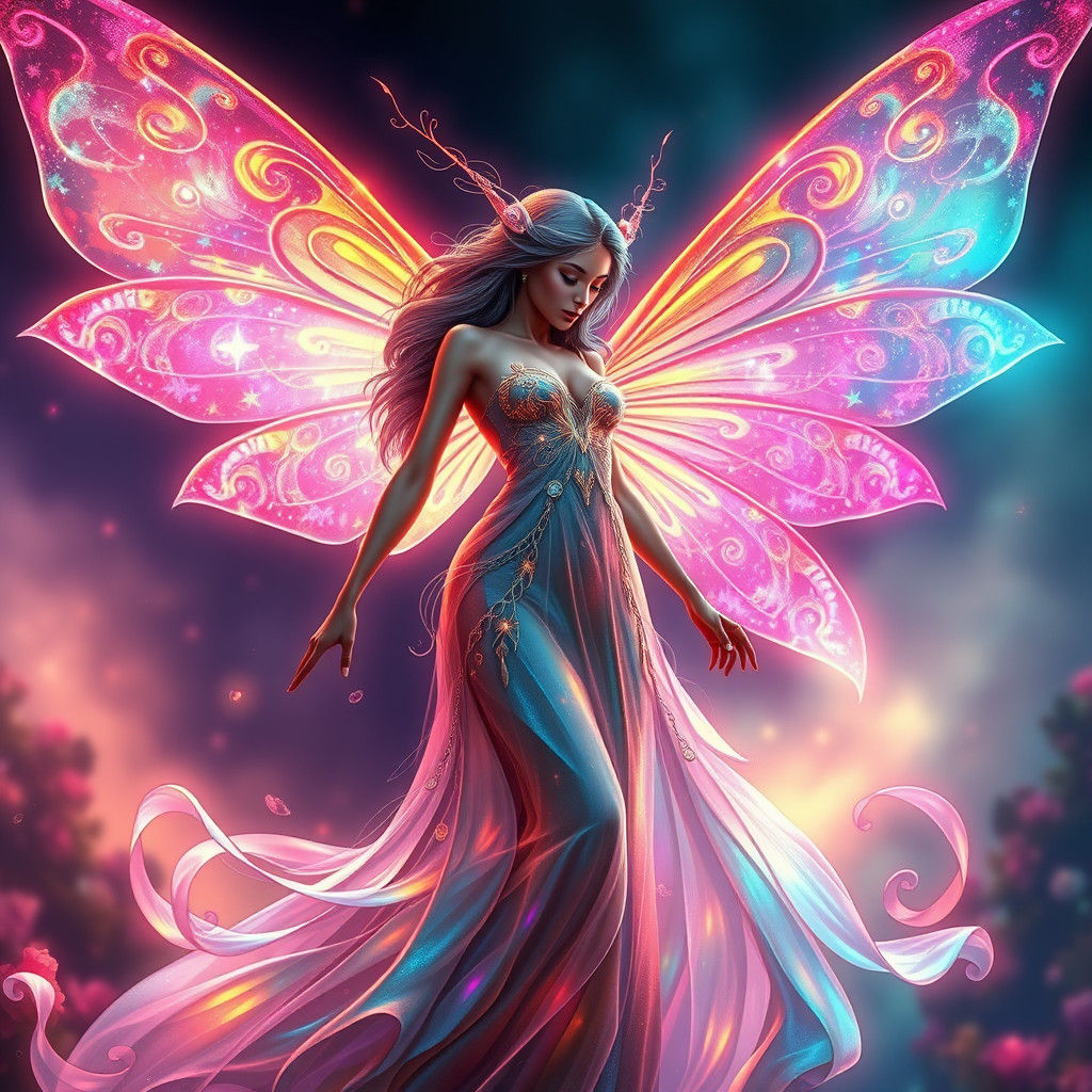 Iridescent Fairy with Neon Wings