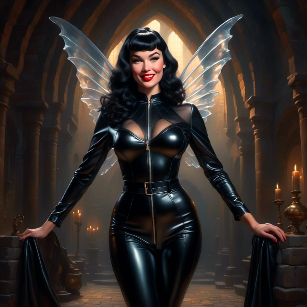 Bettie Page as Dark Fairy in Dungeon