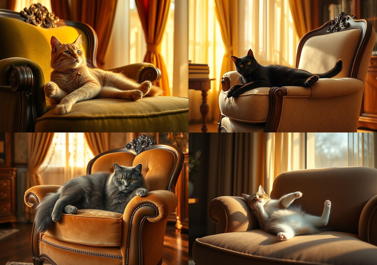 Cat Lounging in Sunlight: Photorealistic Living Room