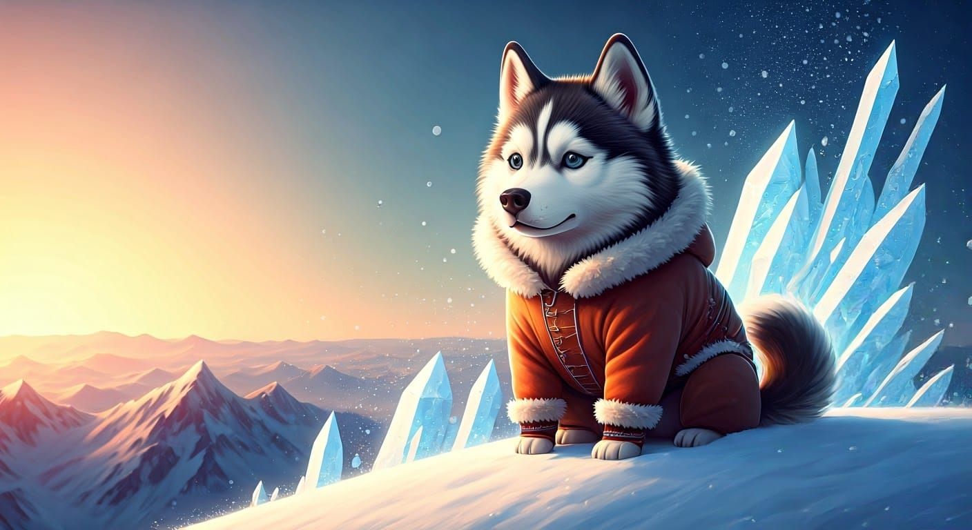 Chibi Husky in Snowstorm, Digital 3D Art