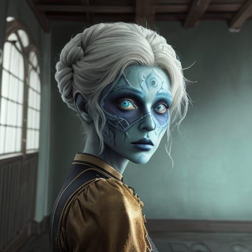 Monstrous Face Close-Up: Cracked Earth Skin, Golden Eye