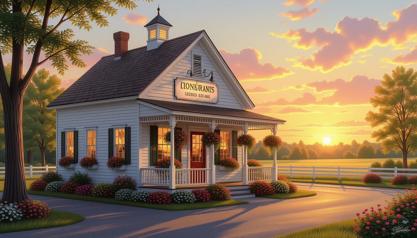 Nostalgic Country Storefront in Golden Sunset Light